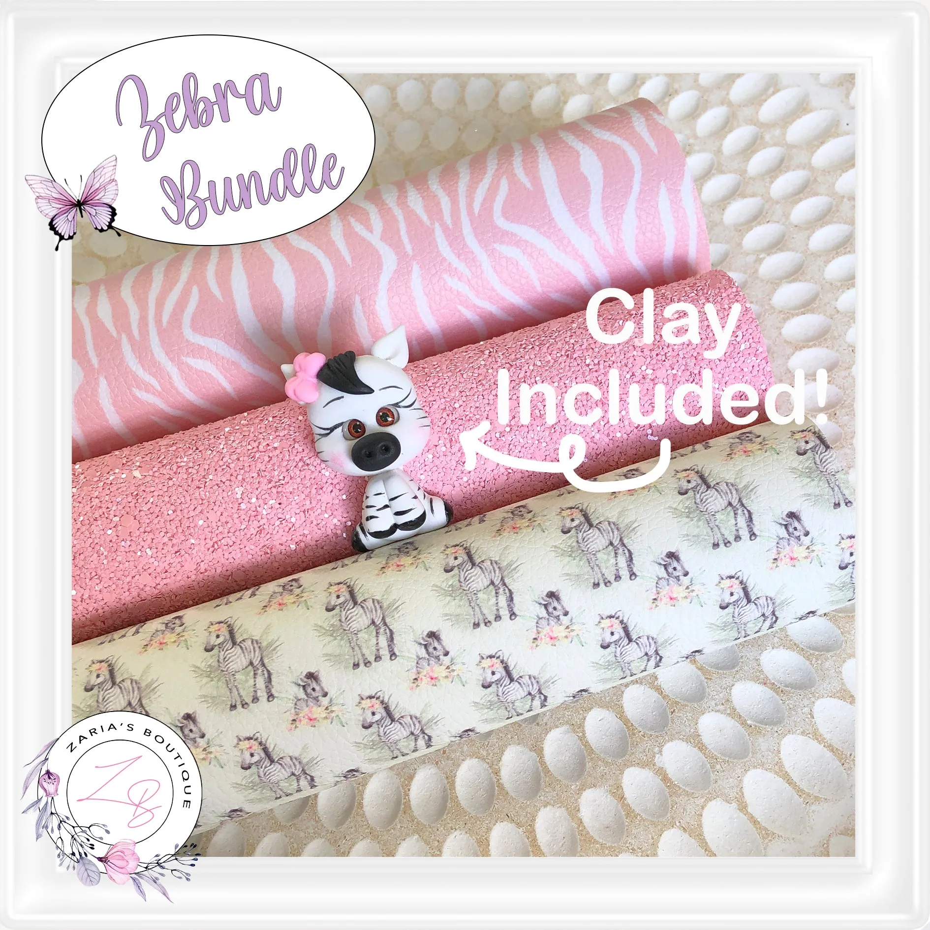⋅  Zebra Clay Bundle ⋅ Leather  Glitter & Clay 4 Piece Bundle OR Single Sheets ⋅