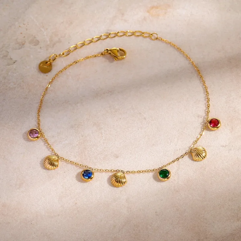 18K Gold Plated Shell Cubic Zirconia Anklet