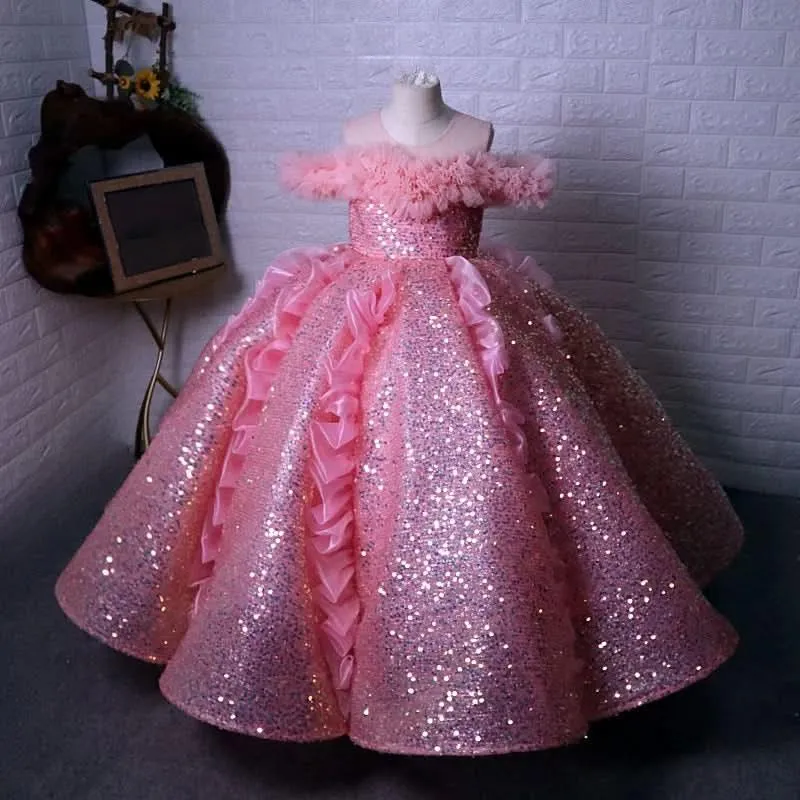 3 year old girl princess dress sequin fluffy flower banquet party elegant evening dress