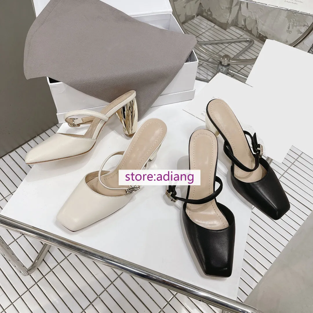 7cm thick heel square toe mules grace shoes women 35-42 fashion 2023 high quality
