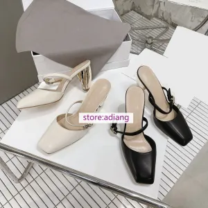 7cm thick heel square toe mules grace shoes women 35-42 fashion 2023 high quality