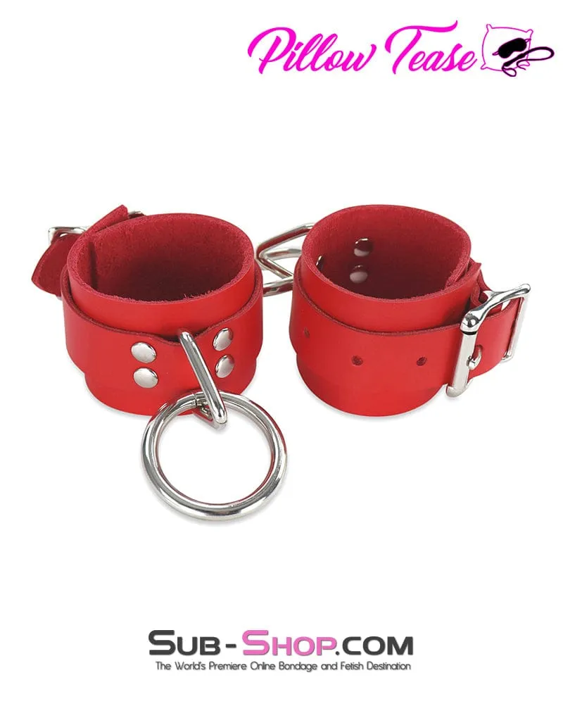9084A      <b>BOGO!</b> Hand Crafted Leather Red Fantasy Bondage Wrist Cuffs