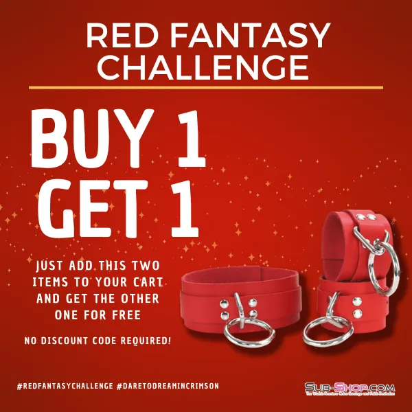 9084A      <b>BOGO!</b> Hand Crafted Leather Red Fantasy Bondage Wrist Cuffs