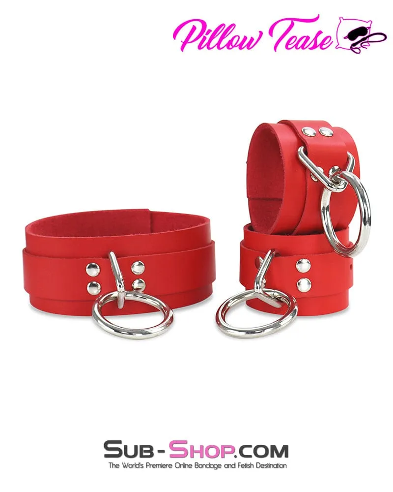 9084A      <b>BOGO!</b> Hand Crafted Leather Red Fantasy Bondage Wrist Cuffs