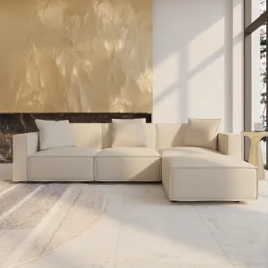 Acanva Luxury Modular Leather Sectional Sofa Set with Ottoman and Chaise, L-Shape, Cream