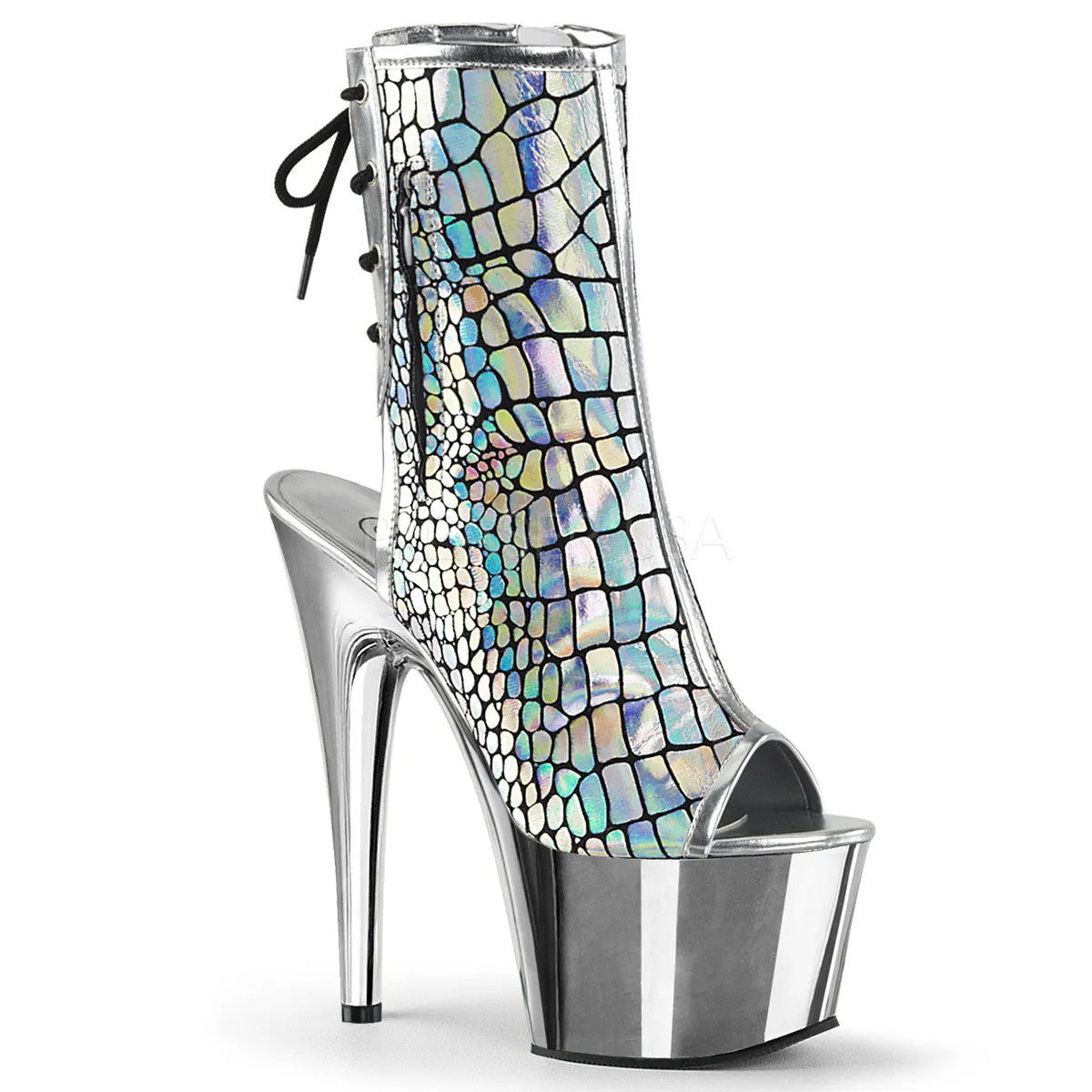 ADORE-1018HG  Silver Hologram Ostrich Pu/Silver Chrome