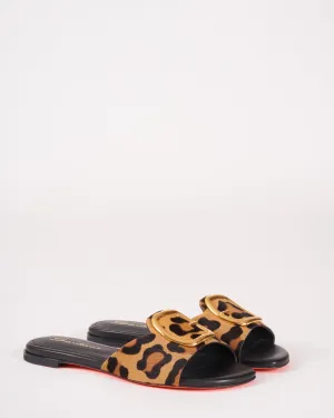 apricot leopard slide flat sandal
