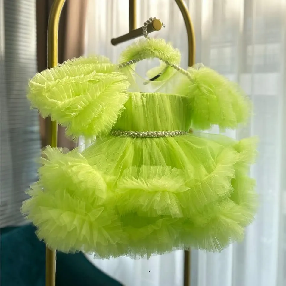Baby birthday dress sweet and cute puff sleeve princess dress piano playing host catwalk dress