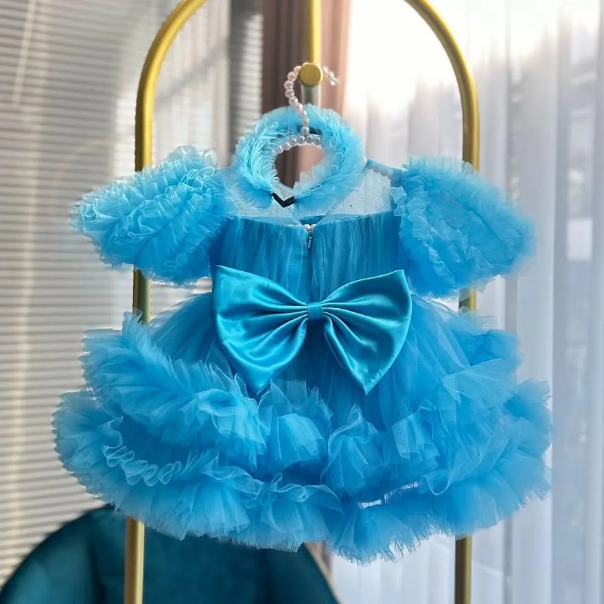 Baby birthday dress sweet and cute puff sleeve princess dress piano playing host catwalk dress
