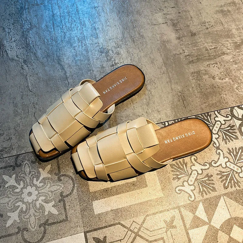 Baotou Drag Women Fashion All-match Retro Woven Soft Bottom Non-slip Sandals And Slippers Tide