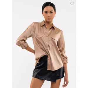 Be Beautiful Satin Woven Top - Taupe