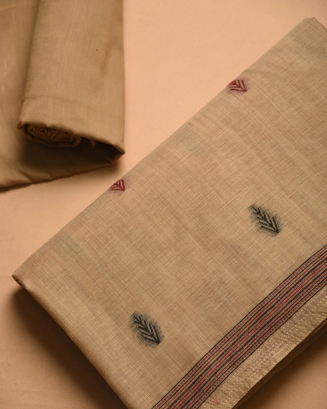 Beige Chanderi Blend Jamdani Woven Unstitched Suit Fabric Set With Chanderi Blend Woven Dupatta
