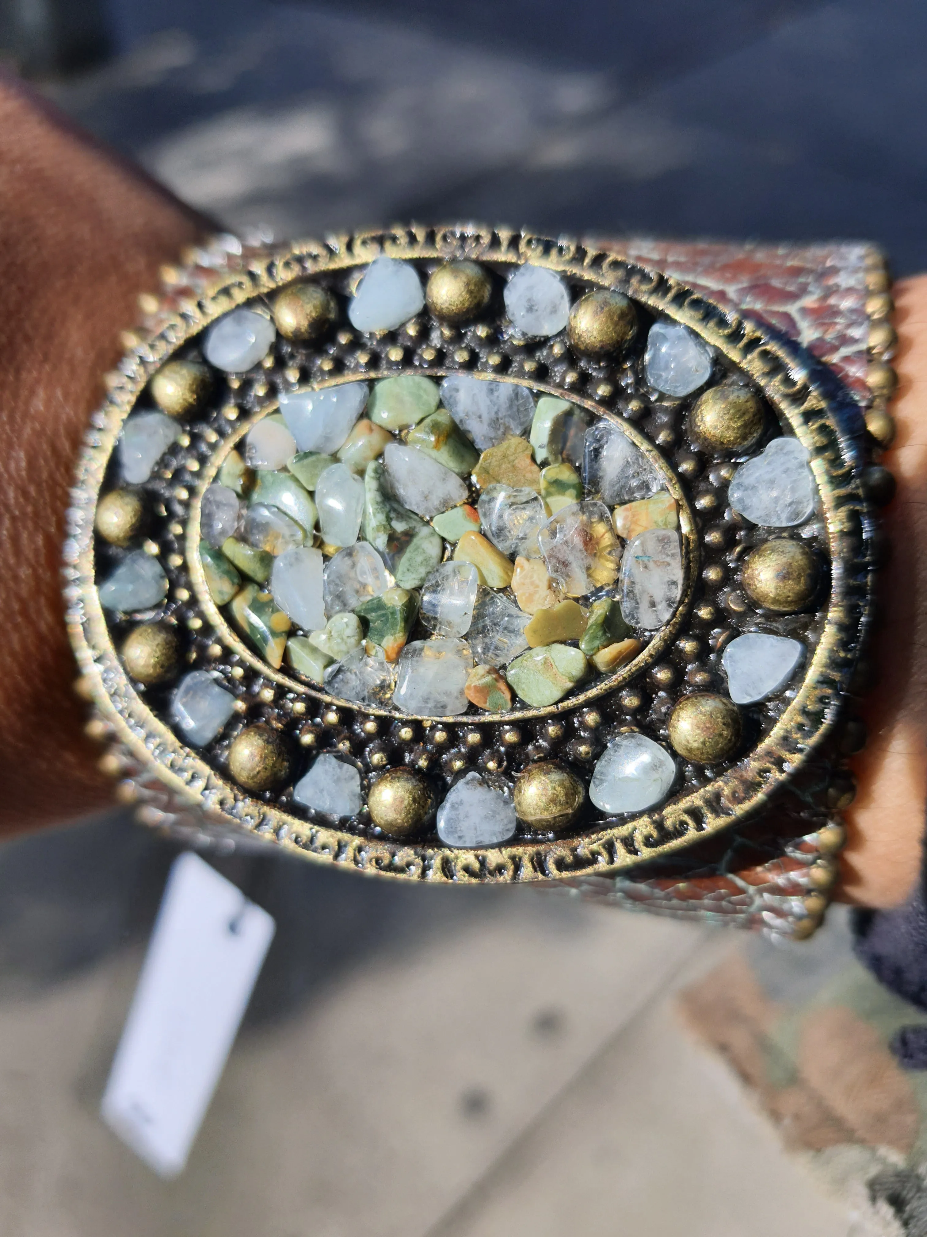 BeJeweled Brown Textured Leather Cuff