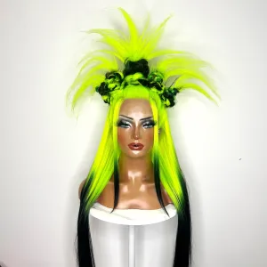 Black & Neon Y2K Spiky Buns Synthetic Wig (Made to Order)
