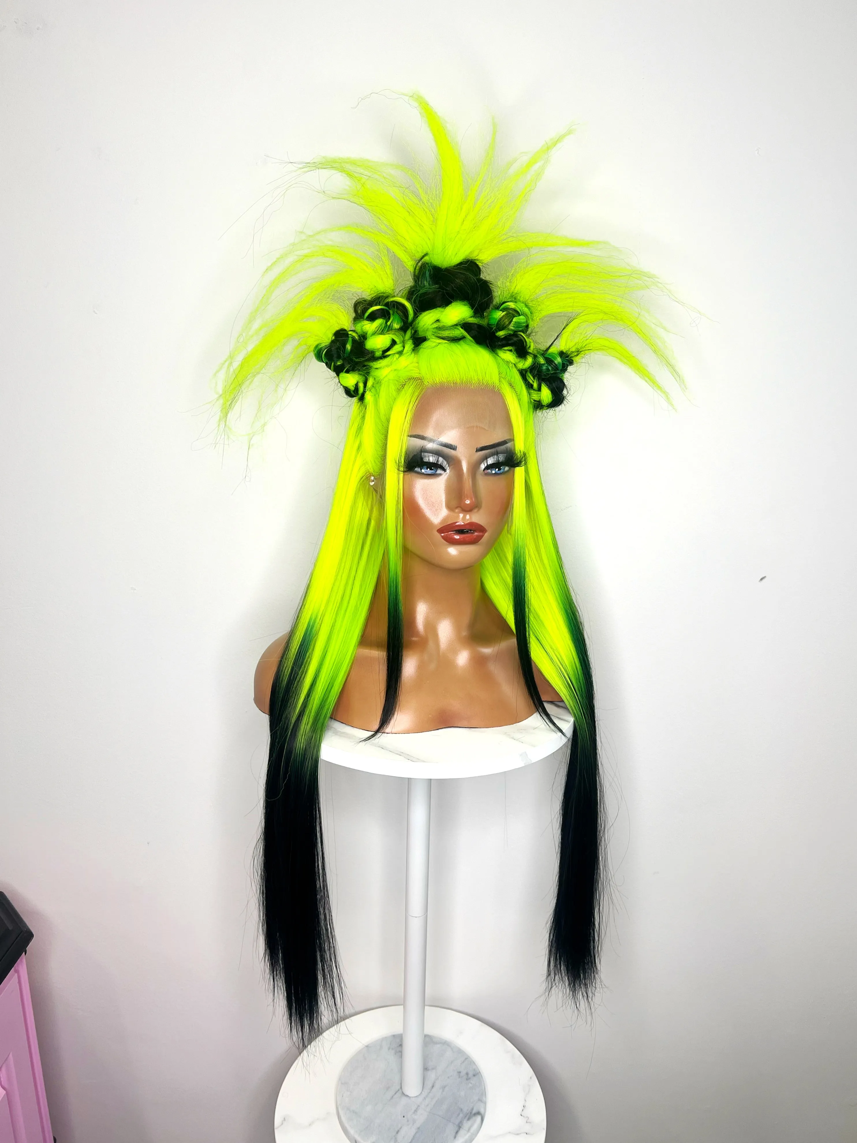Black & Neon Y2K Spiky Buns Synthetic Wig (Made to Order)