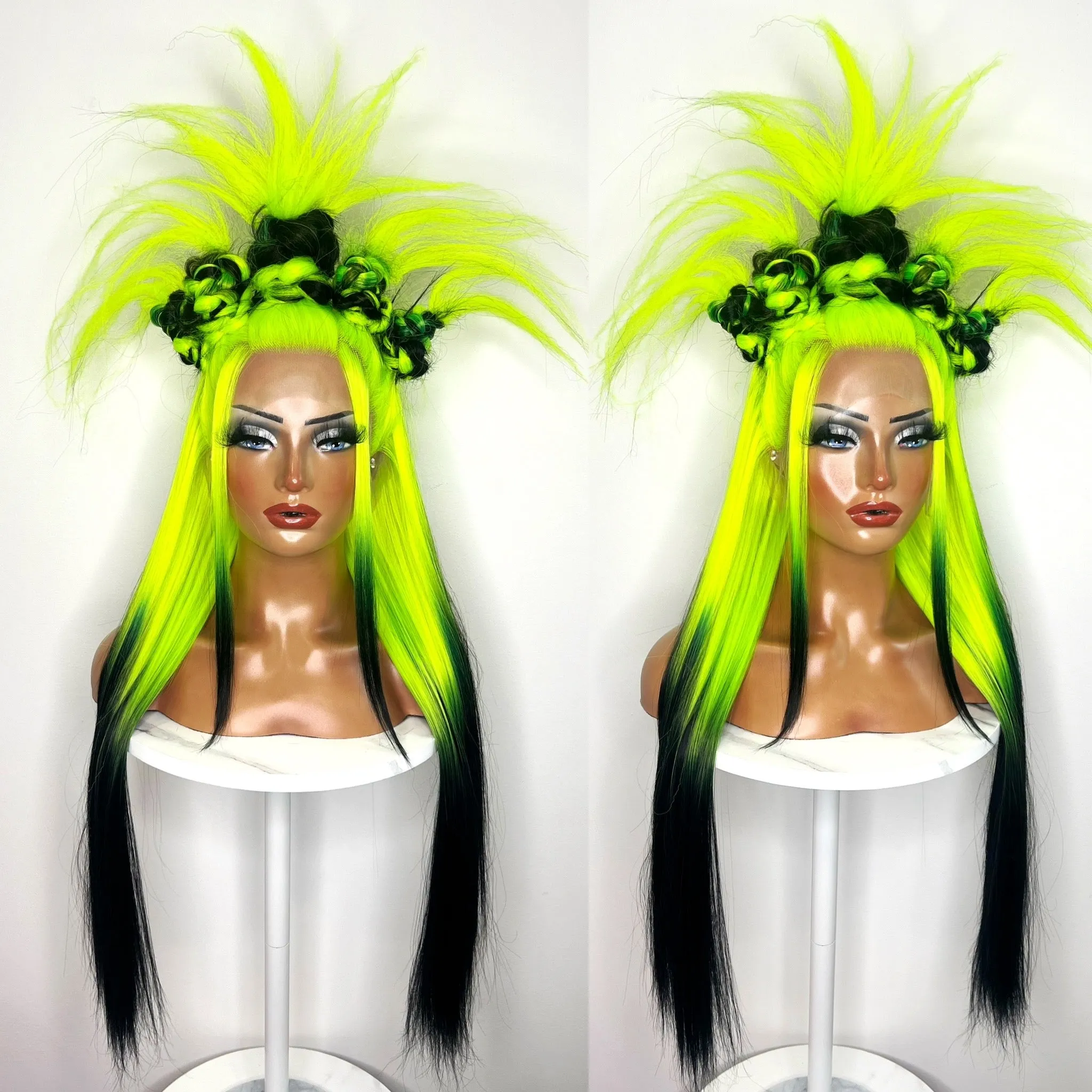 Black & Neon Y2K Spiky Buns Synthetic Wig (Made to Order)