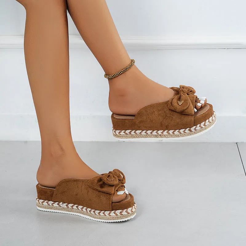 Bowknot Candy Color Straw Woven Bottom Fashion Casual One-shaped Sandals And Slippers