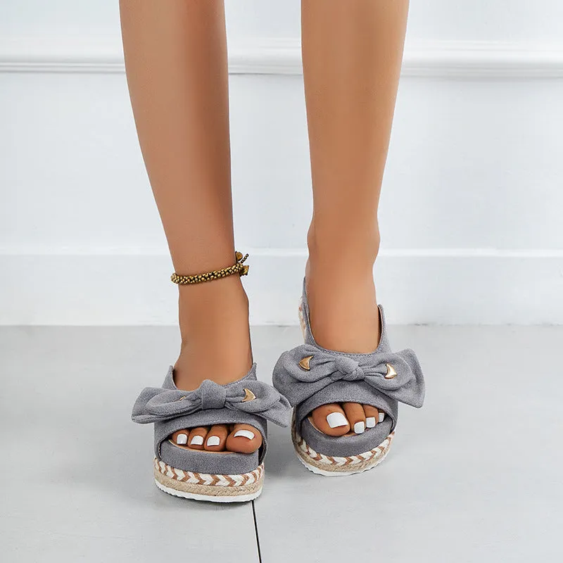 Bowknot Candy Color Straw Woven Bottom Fashion Casual One-shaped Sandals And Slippers