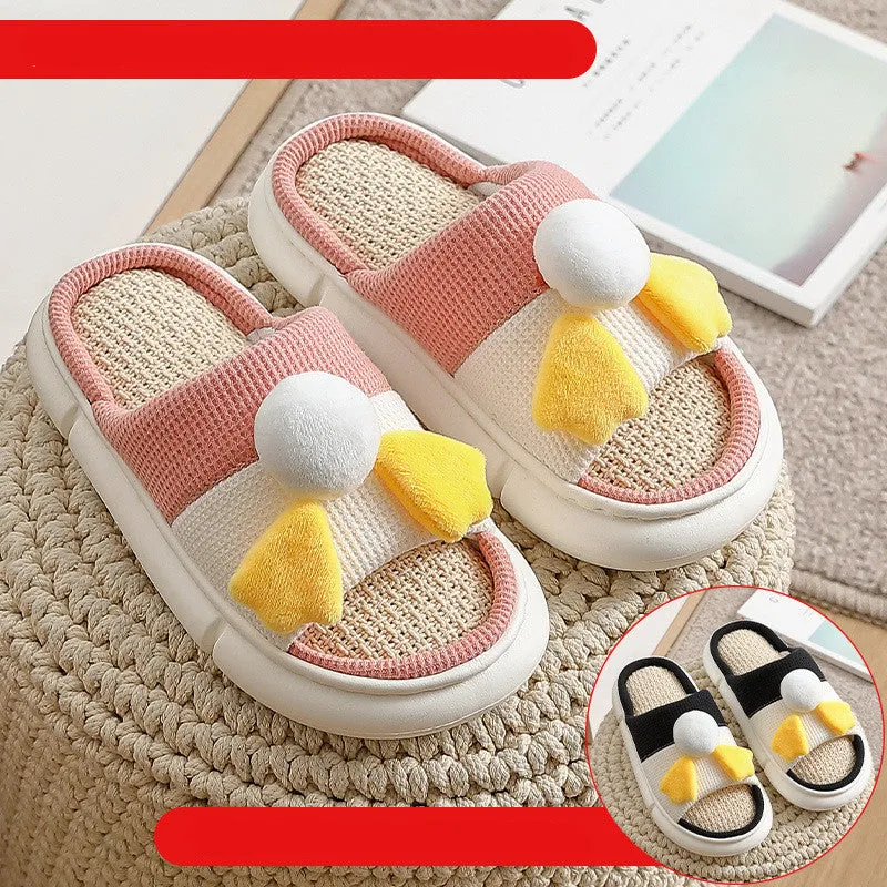 Buy One Get One Free Linen Slippers Female Spring, Autumn And Winter Home Thick-Soled Home Couples A Pair Of Men's Slippers Four Seasons