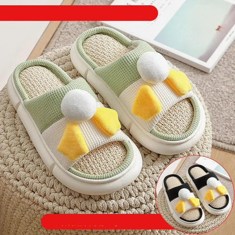 Buy One Get One Free Linen Slippers Female Spring, Autumn And Winter Home Thick-Soled Home Couples A Pair Of Men's Slippers Four Seasons