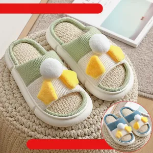Buy One Get One Free Linen Slippers Female Spring, Autumn And Winter Home Thick-Soled Home Couples A Pair Of Men's Slippers Four Seasons