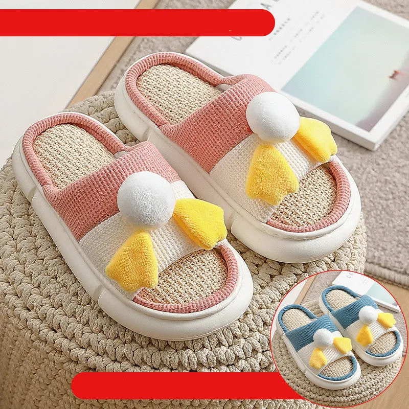 Buy One Get One Free Linen Slippers Female Spring, Autumn And Winter Home Thick-Soled Home Couples A Pair Of Men's Slippers Four Seasons