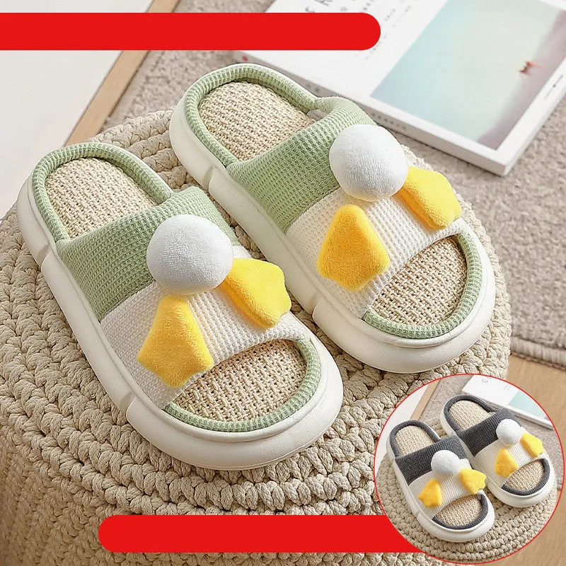 Buy One Get One Free Linen Slippers Female Spring, Autumn And Winter Home Thick-Soled Home Couples A Pair Of Men's Slippers Four Seasons