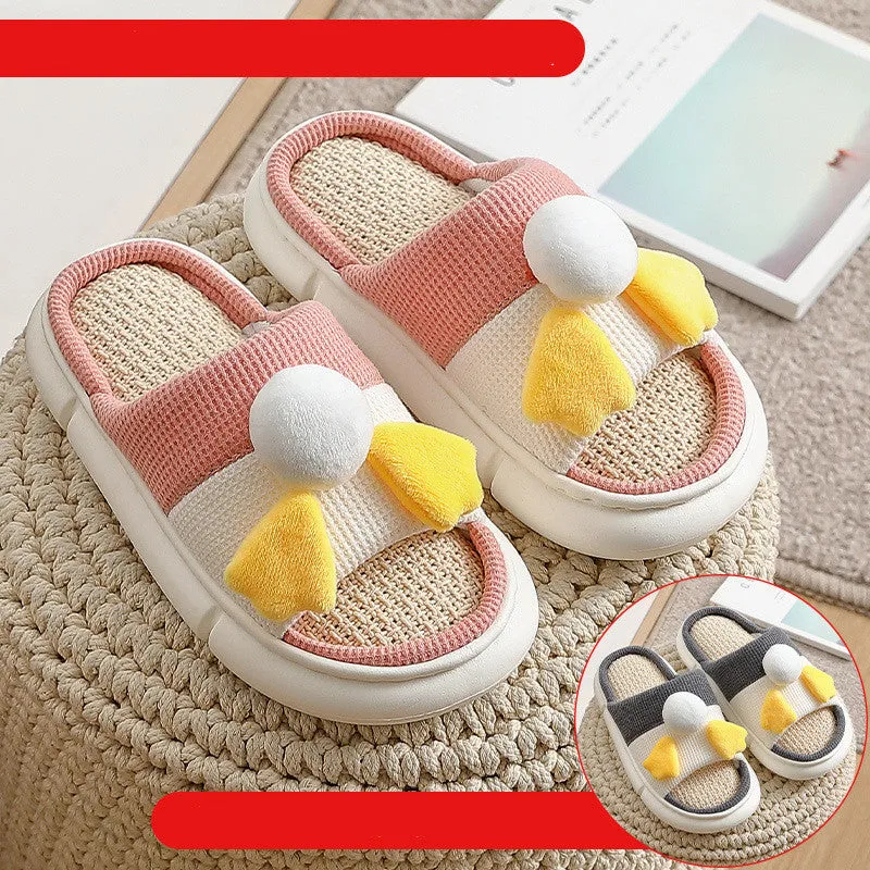 Buy One Get One Free Linen Slippers Female Spring, Autumn And Winter Home Thick-Soled Home Couples A Pair Of Men's Slippers Four Seasons