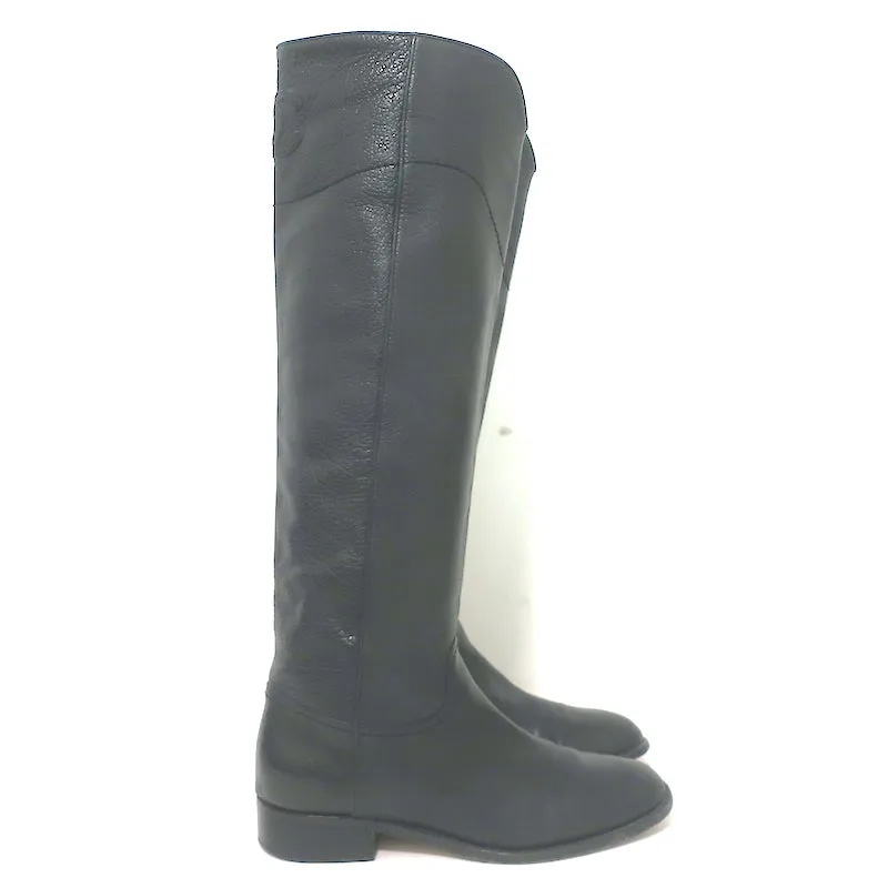 Chanel 14A CC Riding Boots Black Grained Leather Size 39