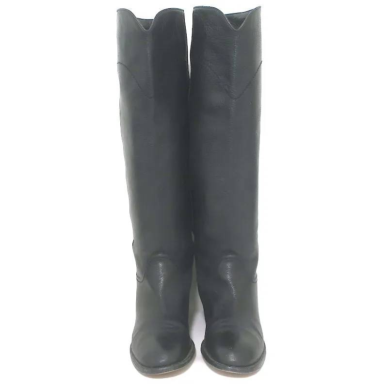 Chanel 14A CC Riding Boots Black Grained Leather Size 39