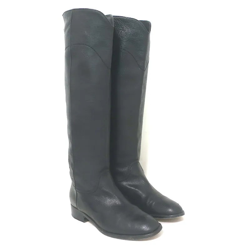 Chanel 14A CC Riding Boots Black Grained Leather Size 39