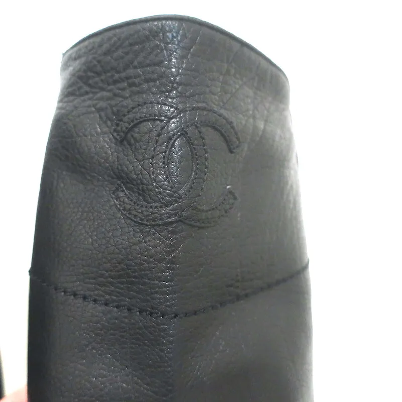 Chanel 14A CC Riding Boots Black Grained Leather Size 39