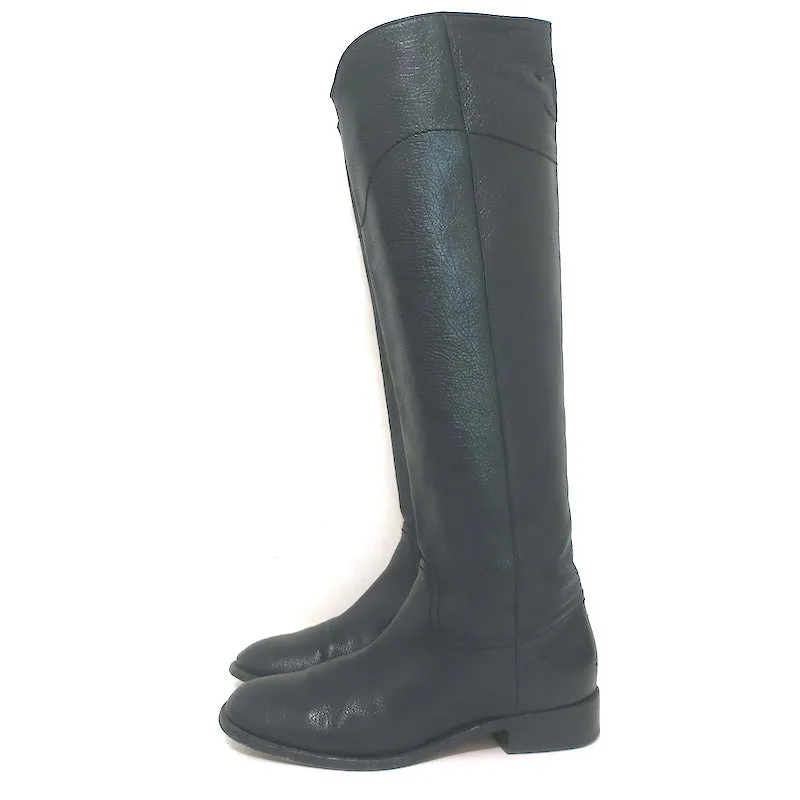 Chanel 14A CC Riding Boots Black Grained Leather Size 39