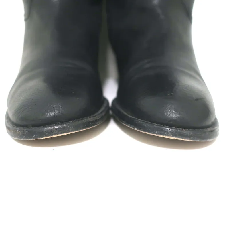 Chanel 14A CC Riding Boots Black Grained Leather Size 39