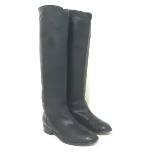 Chanel 14A CC Riding Boots Black Grained Leather Size 39