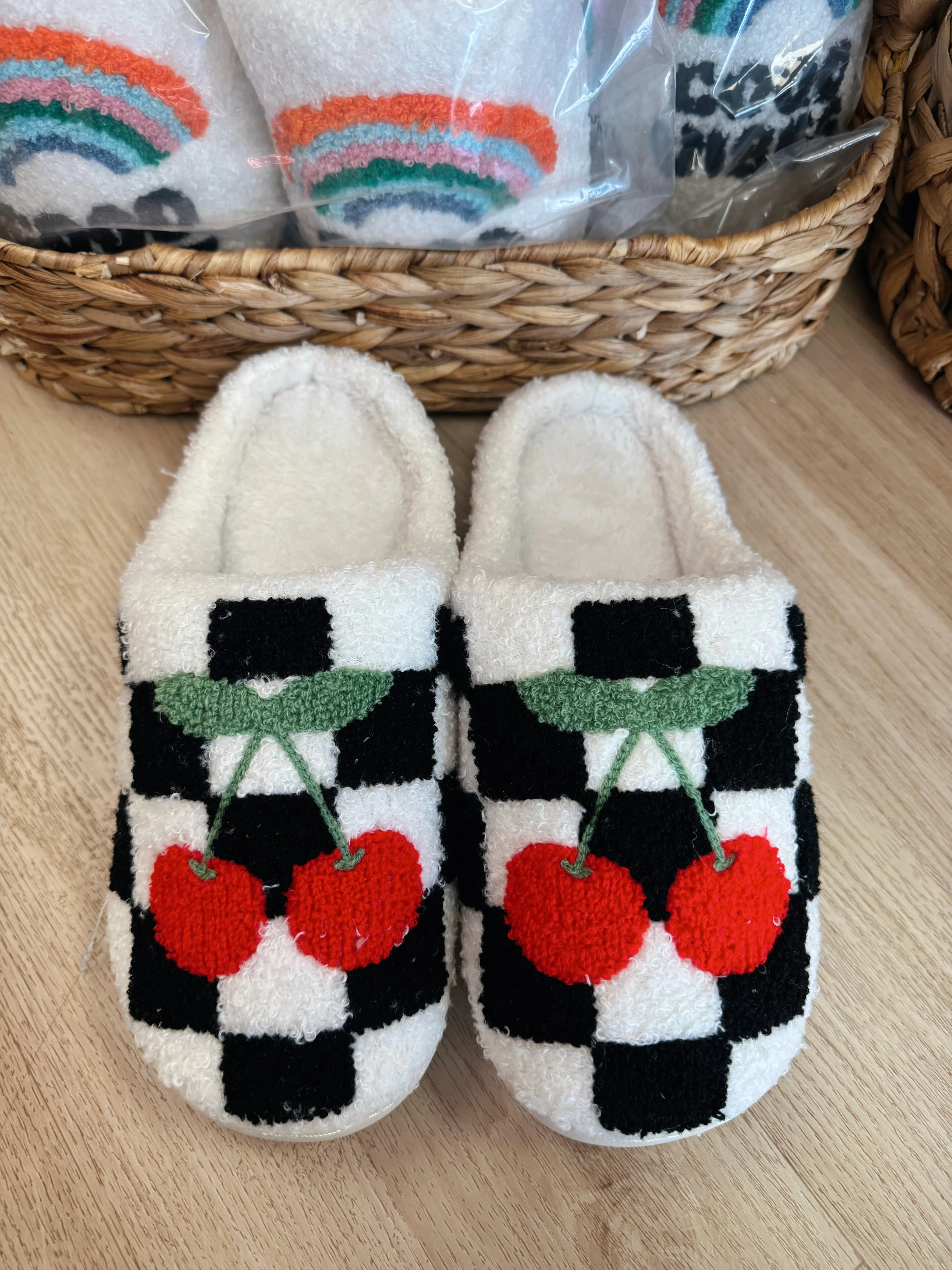 Checkered Cherry Slippers
