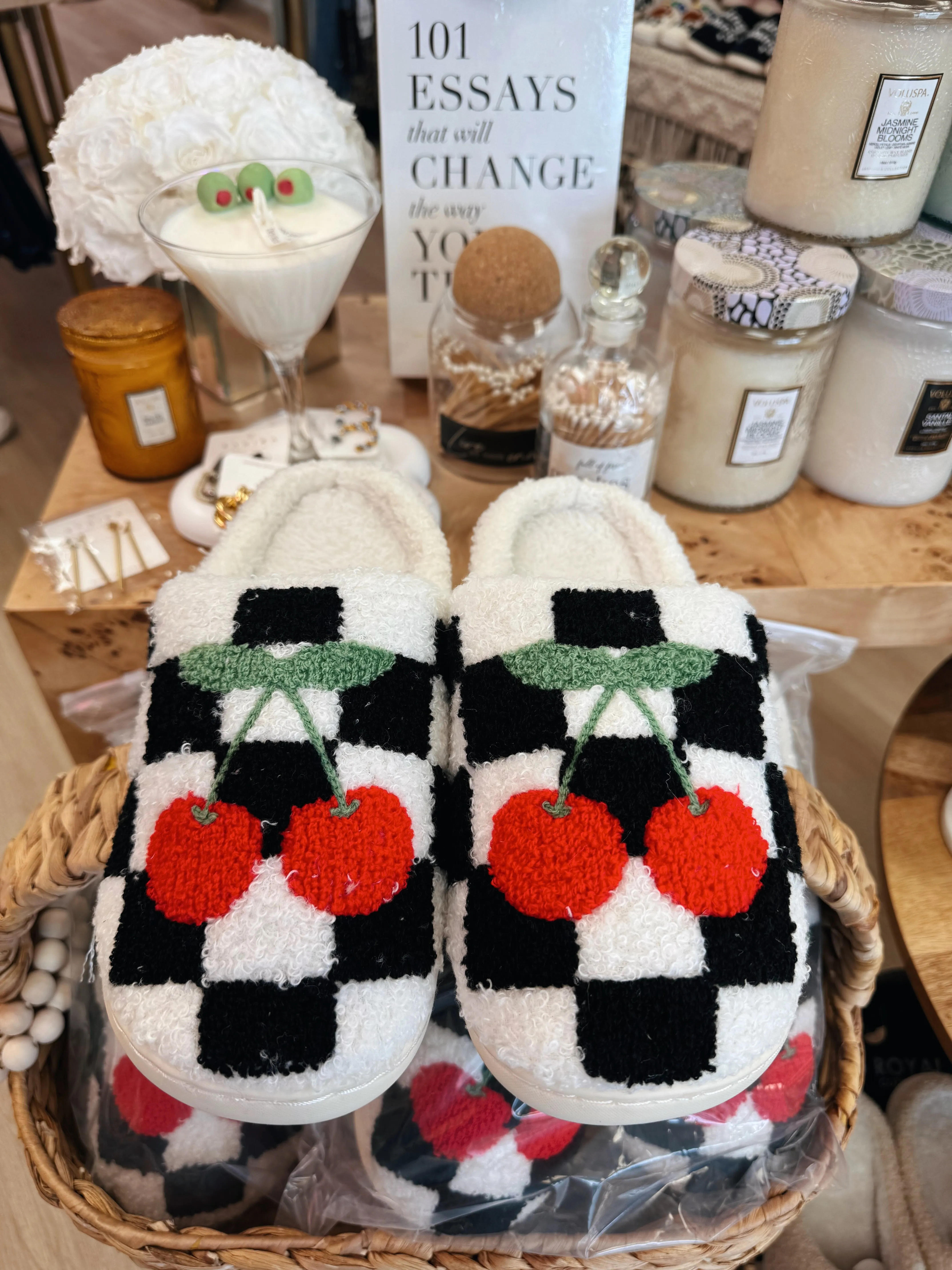 Checkered Cherry Slippers