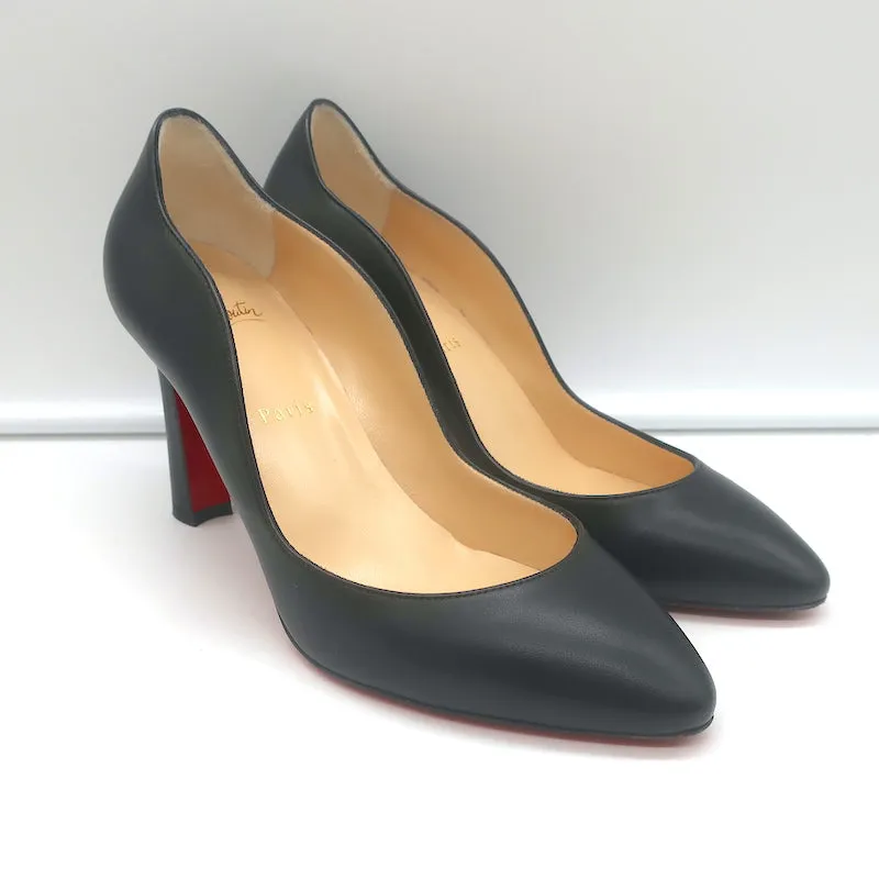 Christian Louboutin Agneska Scalloped Leather Pumps Black Size 39