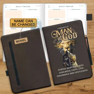 Christianartbag Leather Journal, Man Of God 1 Timothy 6 11 Lion Warrior Leather Journal, Personalized Leather Prayer Journal, Christian Journal, Christian Gifts, CABCJ07100124.