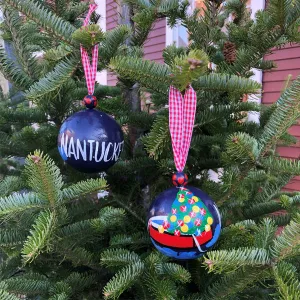 Christmas Dory Boat Nantucket Island Ornament On Navy