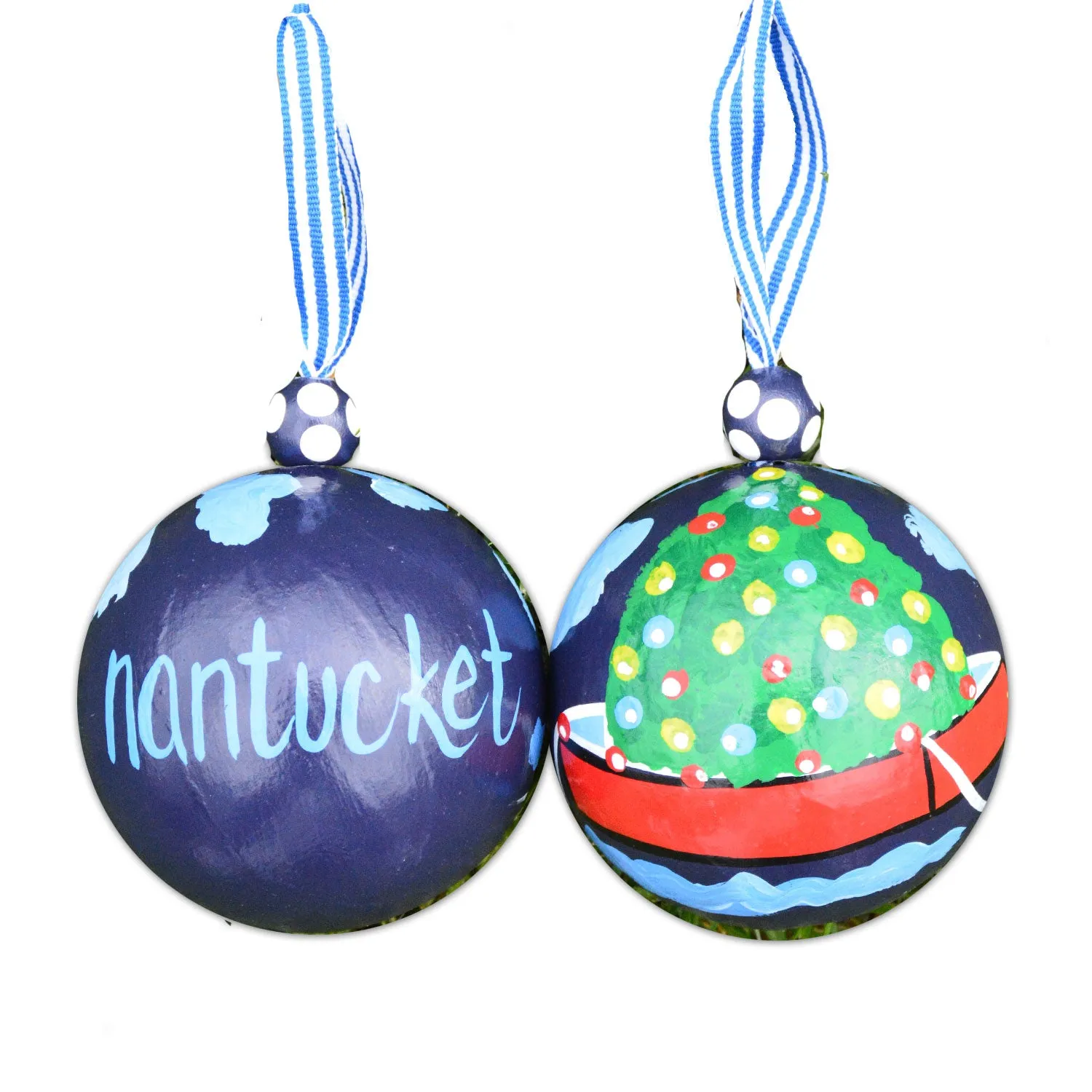 Christmas Dory Boat Nantucket Island Ornament On Navy