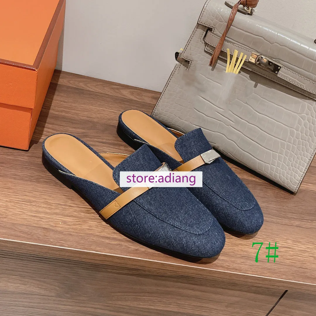 cow leather denim mules casual shoes comfort fashion women 35-41 high quality 2023