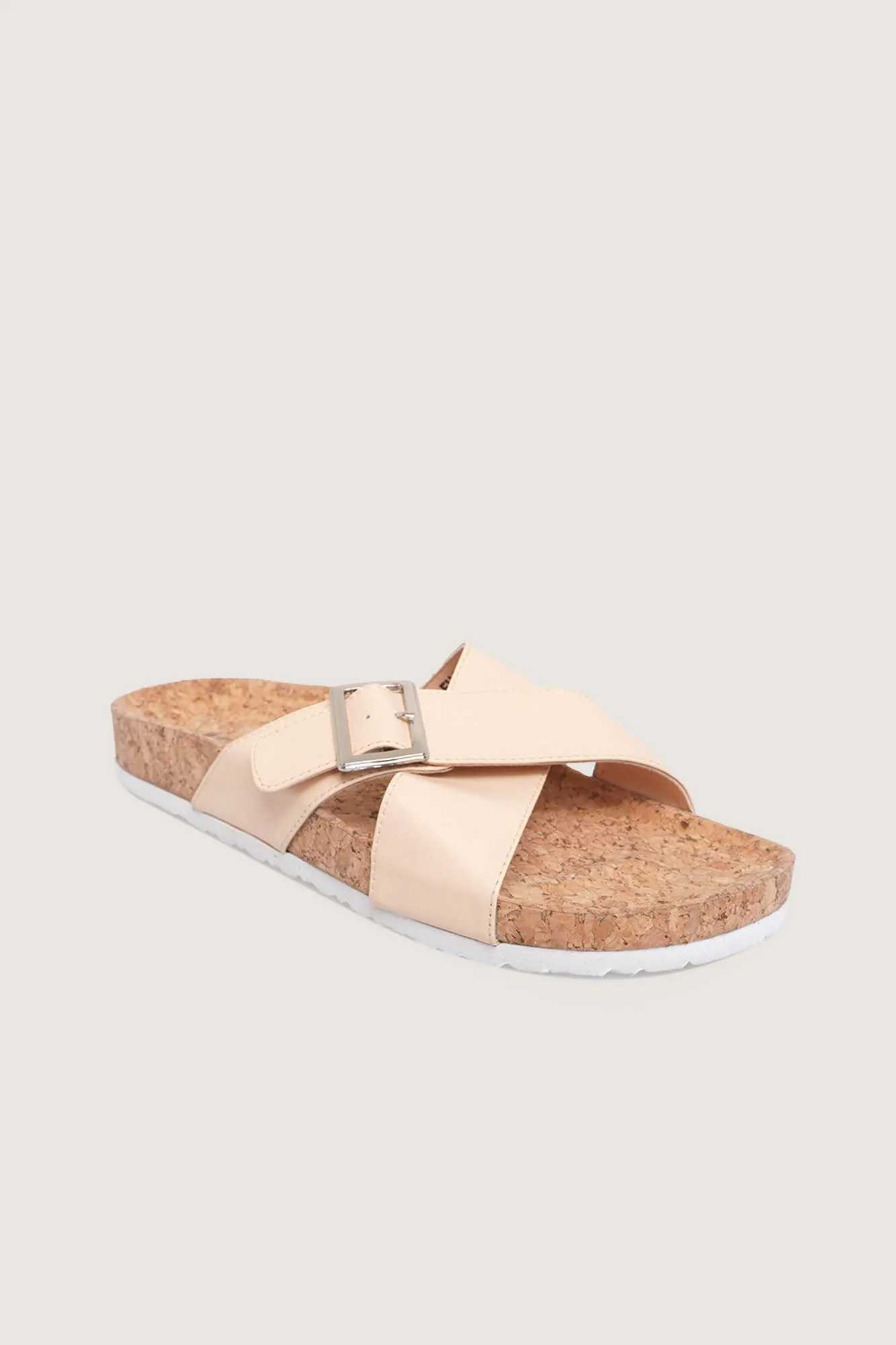 Criss Cross Buckled Cork Sliders