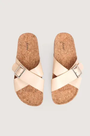 Criss Cross Buckled Cork Sliders