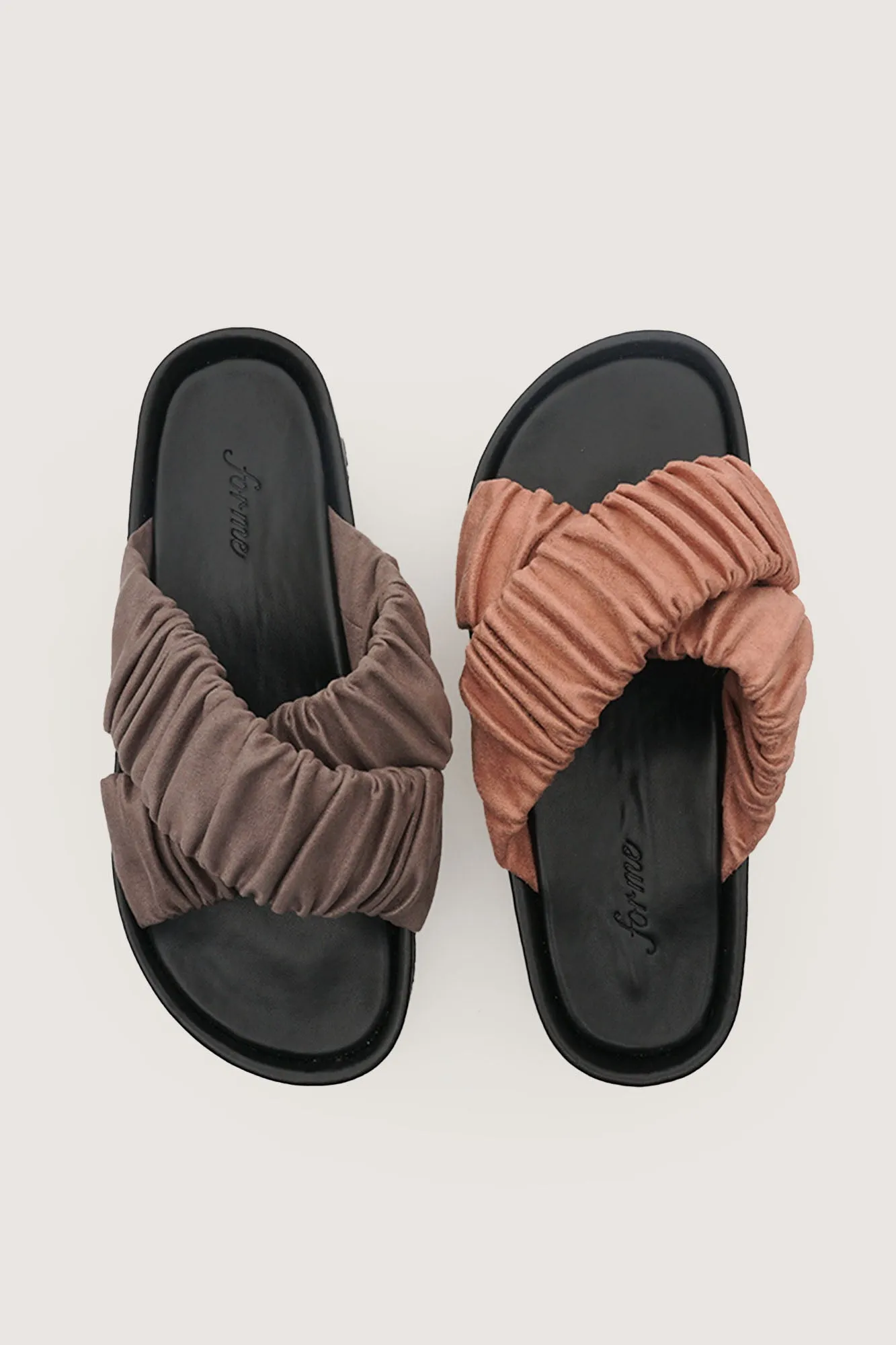 Criss Cross Ruched Sliders