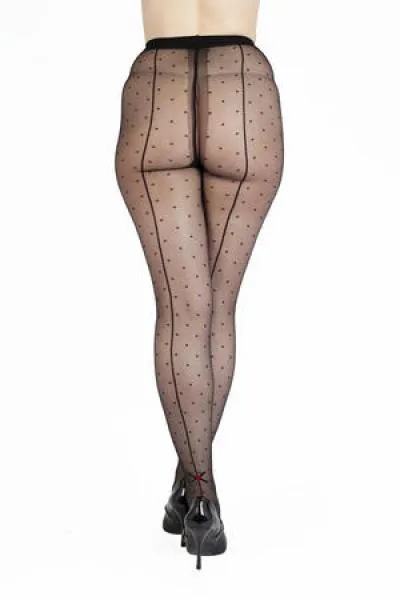 Dotty Seamed Tights with Bow - Black -