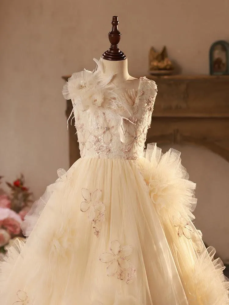 Elegant Floral Embroidered Girls' Dress Dreamy Layered Tulle Girls' Gown Premium Princess Style Girls' Dress