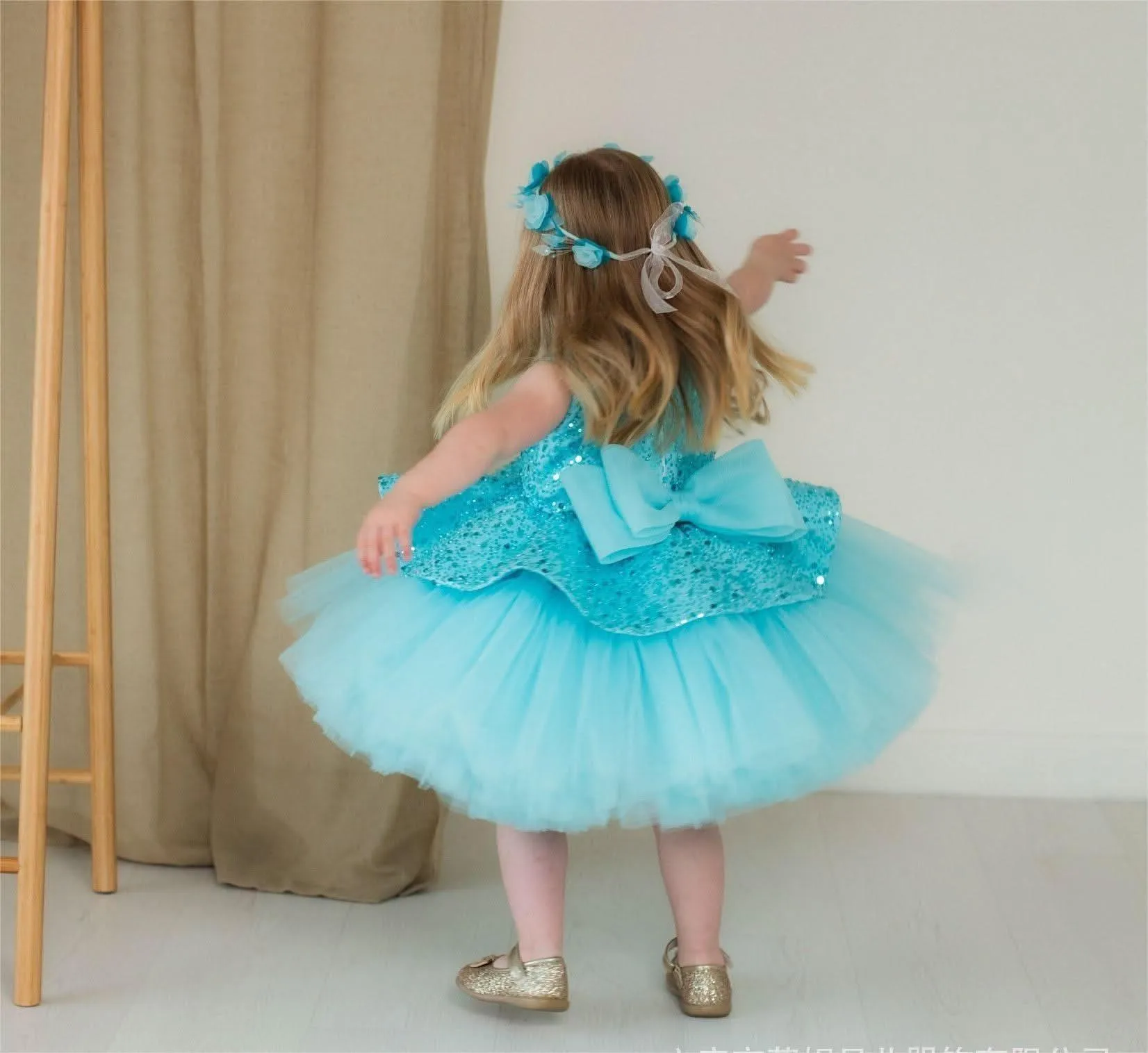 Elegant sequin baby dress, birthday party girl dress, wedding flower girl evening dress with tiara
