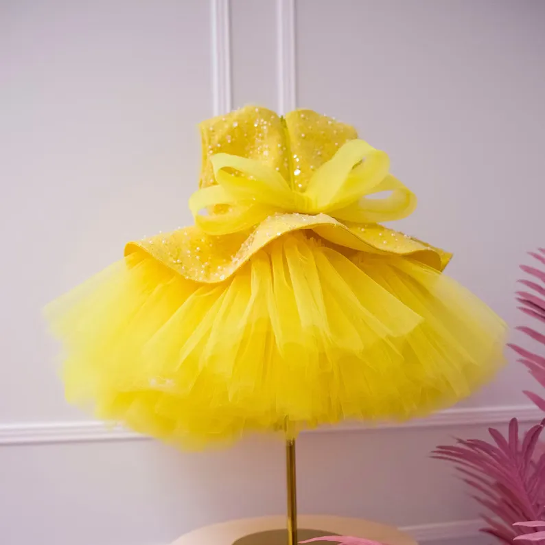 Elegant sequin baby dress, birthday party girl dress, wedding flower girl evening dress with tiara