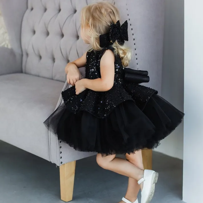 Elegant sequin baby dress, birthday party girl dress, wedding flower girl evening dress with tiara